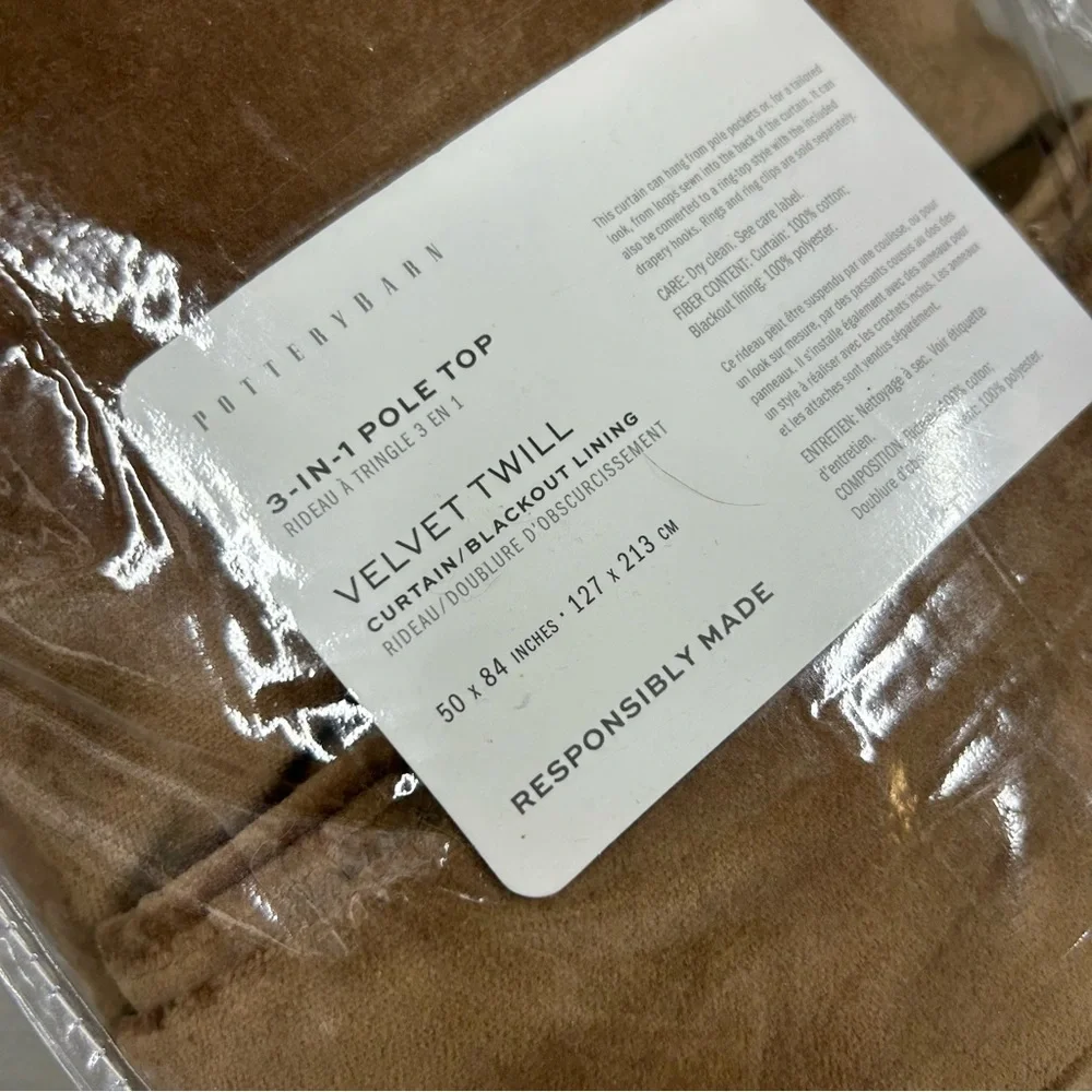 Pottery Barn Velvet Twill Blackout Curtain Window Panel Cognac 50